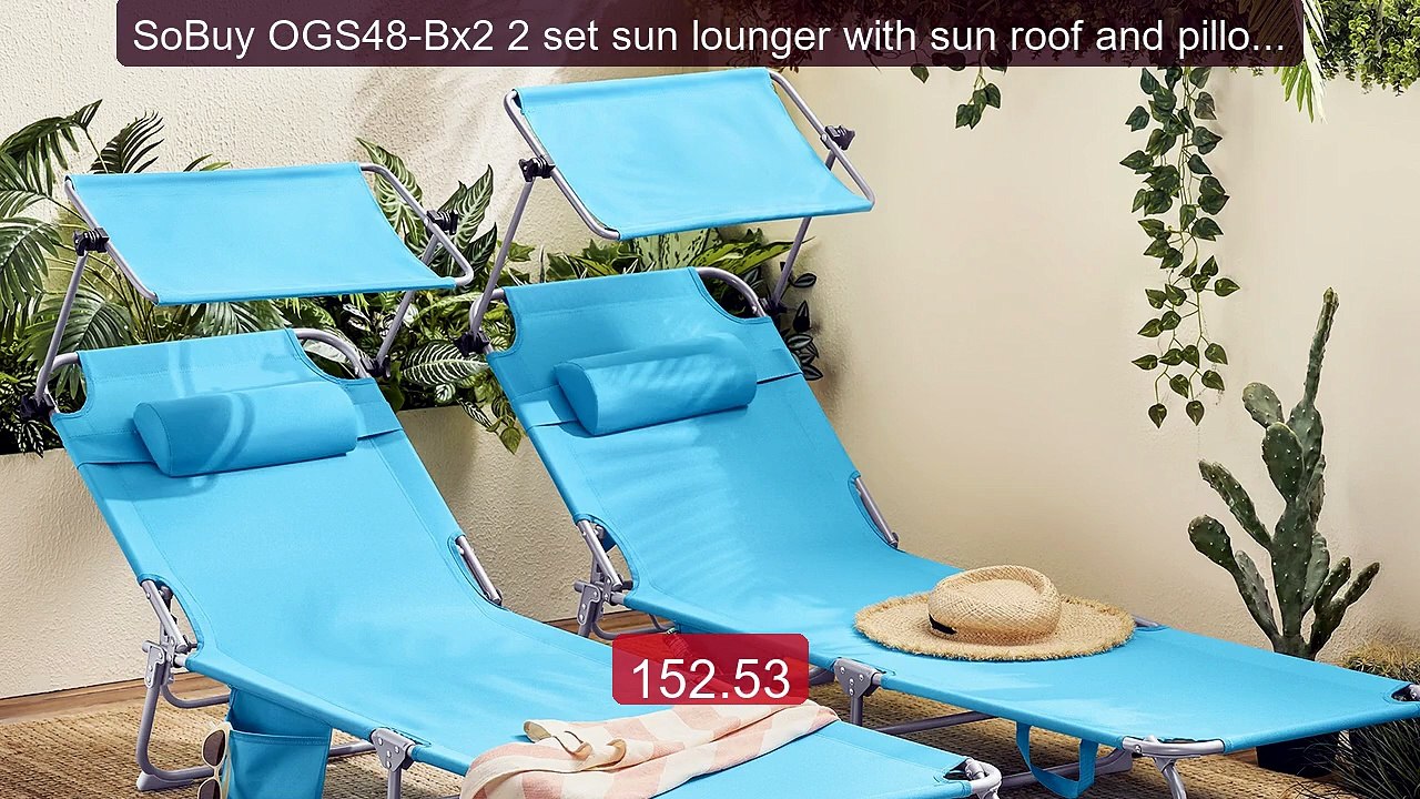 SoBuy OGS48-Bx2 2 set sun lounger with sun roof and pillow ... -- Top Pick 2026 | Unbeatable Price!