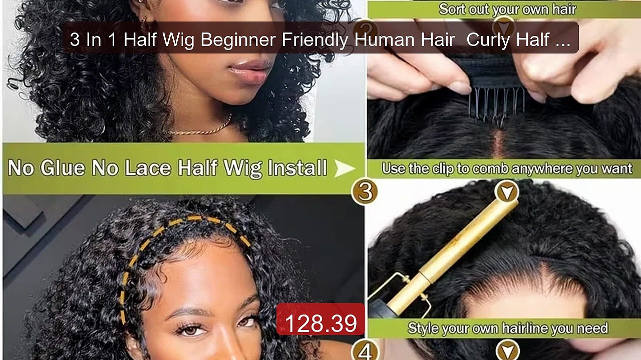 3 In 1 Half Wig Beginner Friendly Human Hair  Curly Half Wig Invis... -- Best Deal 2026 | Shop Now!