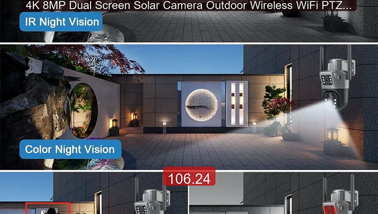 4K 8MP Dual Screen Solar Camera Outdoor Wireles...