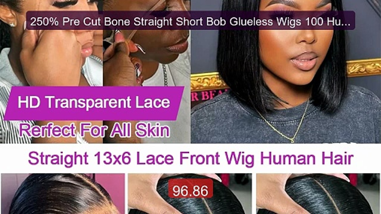 250% Pre Cut Bone Straight Short Bob Glueless Wigs 100 Human H... -- Best Buy 2026 | Great Quality!