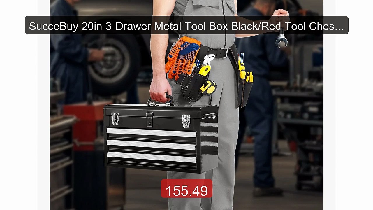 SucceBuy 20in 3-Drawer Metal Tool Box Black/Red Tool Chest with EV... -- Best Deal 2026 | Shop Now!