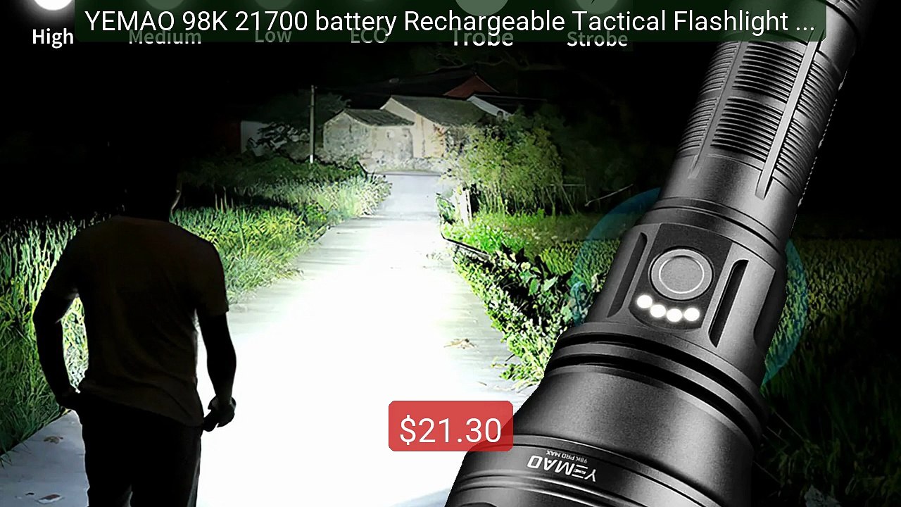 YEMAO 98K 21700 battery Rechargeable Tactical Flashlight USB-C... -- Best Buy 2026 | Great Quality!