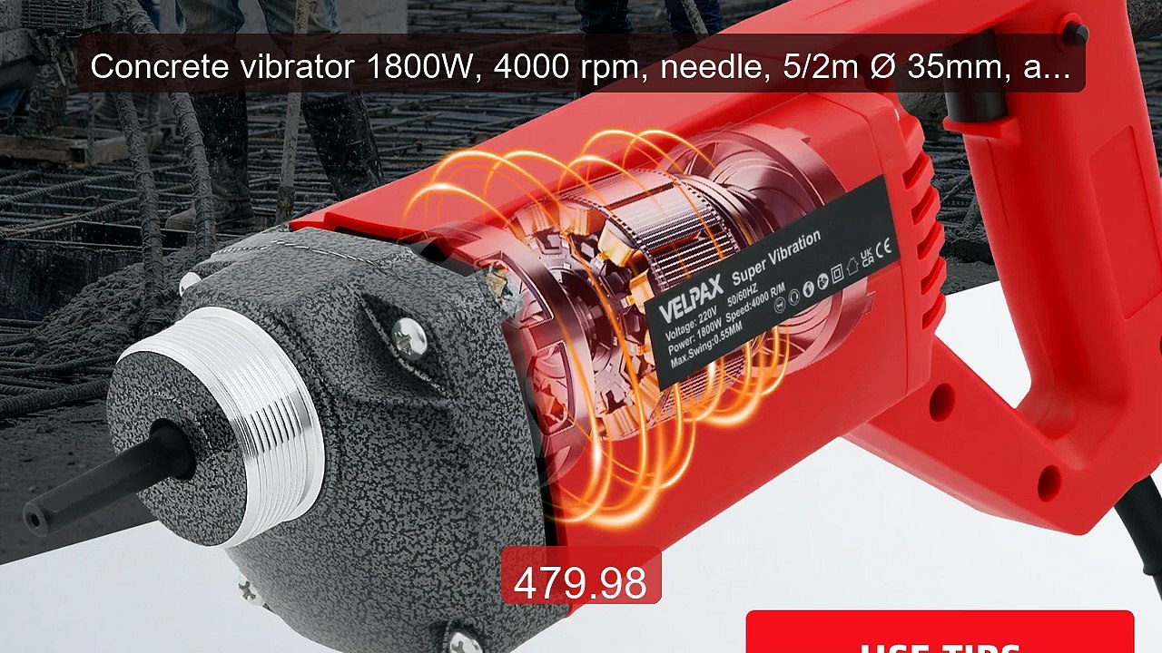 Concrete vibrator 1800W, 4000 rpm, needle, 5/2m Ø 35mm, amplitude 0... -- Top Rated 2026 | Buy Now!
