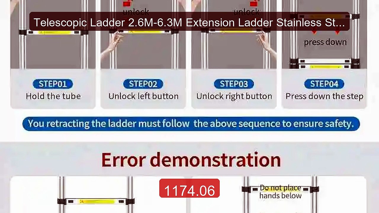 Telescopic Ladder 2.6M-6.3M Extension Ladder Stainless Steel Portab... -- Top Rated 2026 | Buy Now!