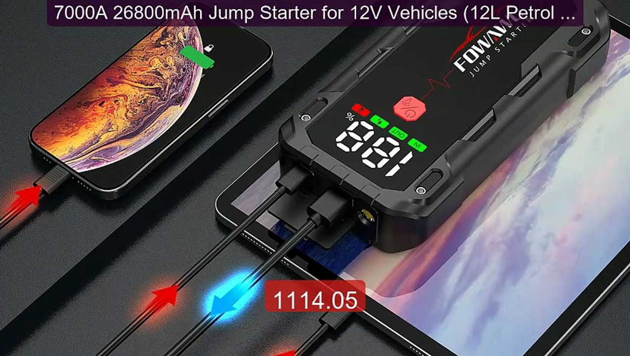 7000A 26800mAh Jump Starter for 12V Vehicles (12L Petrol / ... -- Top Pick 2026 | Unbeatable Price!