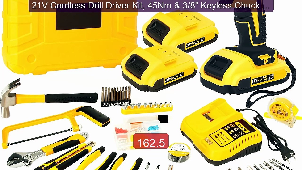 21V Cordless Drill Driver Kit, 45Nm & 3/8" Keyless Chuck 25+3 Clutc... -- Top Rated 2026 | Buy Now!