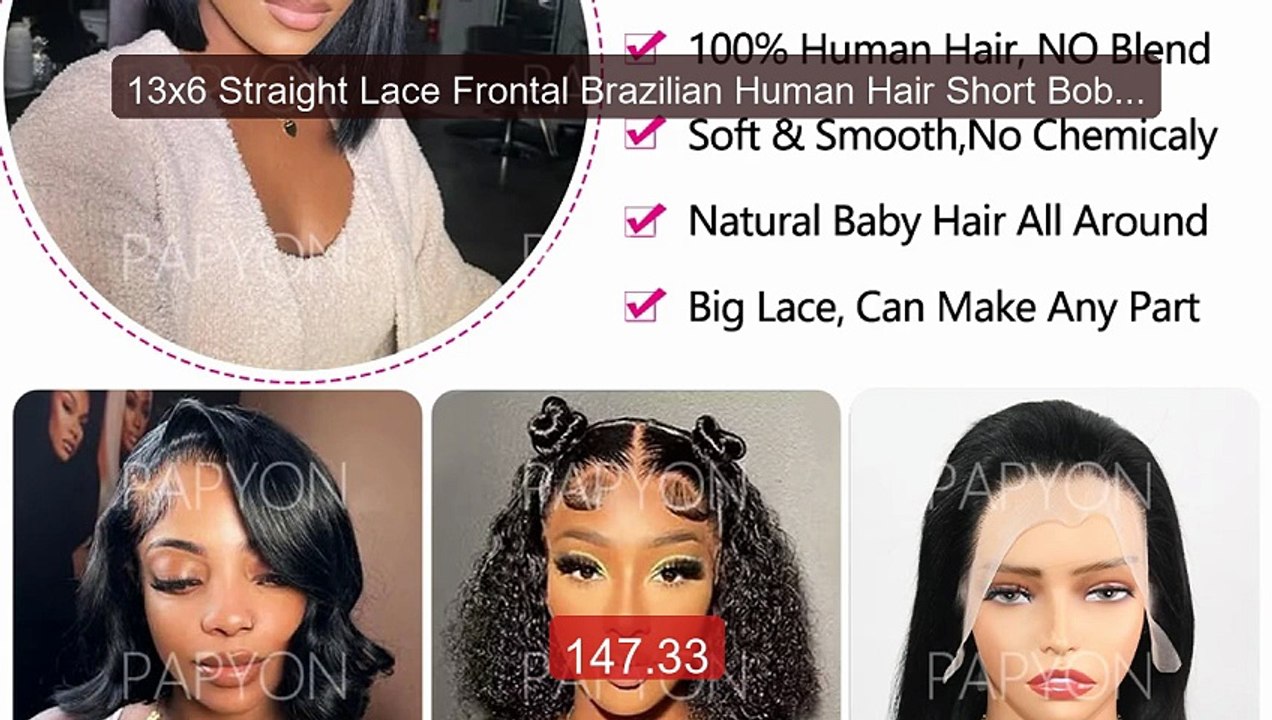 13x6 Straight Lace Frontal Brazilian Human Hair Short Bob Wig ... -- Best Buy 2026 | Great Quality!