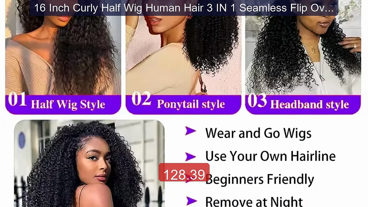16 Inch Curly Half Wig Human Hair 3 IN 1 Seamless Flip Over... -- Top Pick 2026 | Unbeatable Price!