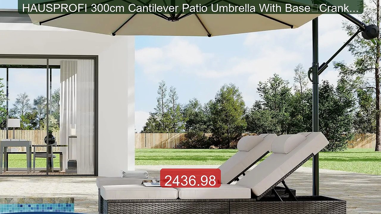 HAUSPROFI 300cm Cantilever Patio Umbrella With Base｜Crank Umbrella... -- Best Deal 2026 | Shop Now!