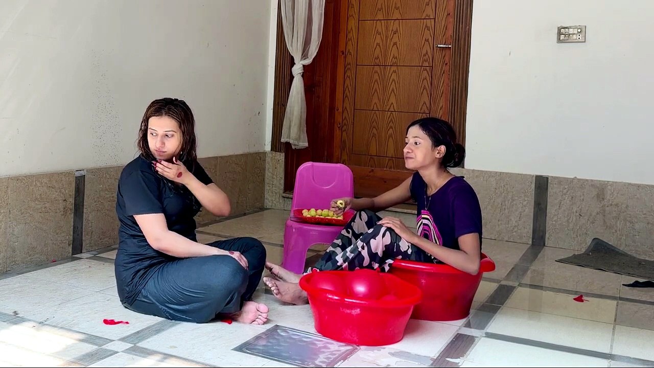 24 hours in pool with a lot of food and water baloons without any reason garmi ka asal maza🤭😂