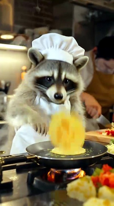 the racoon chef flips the crepe