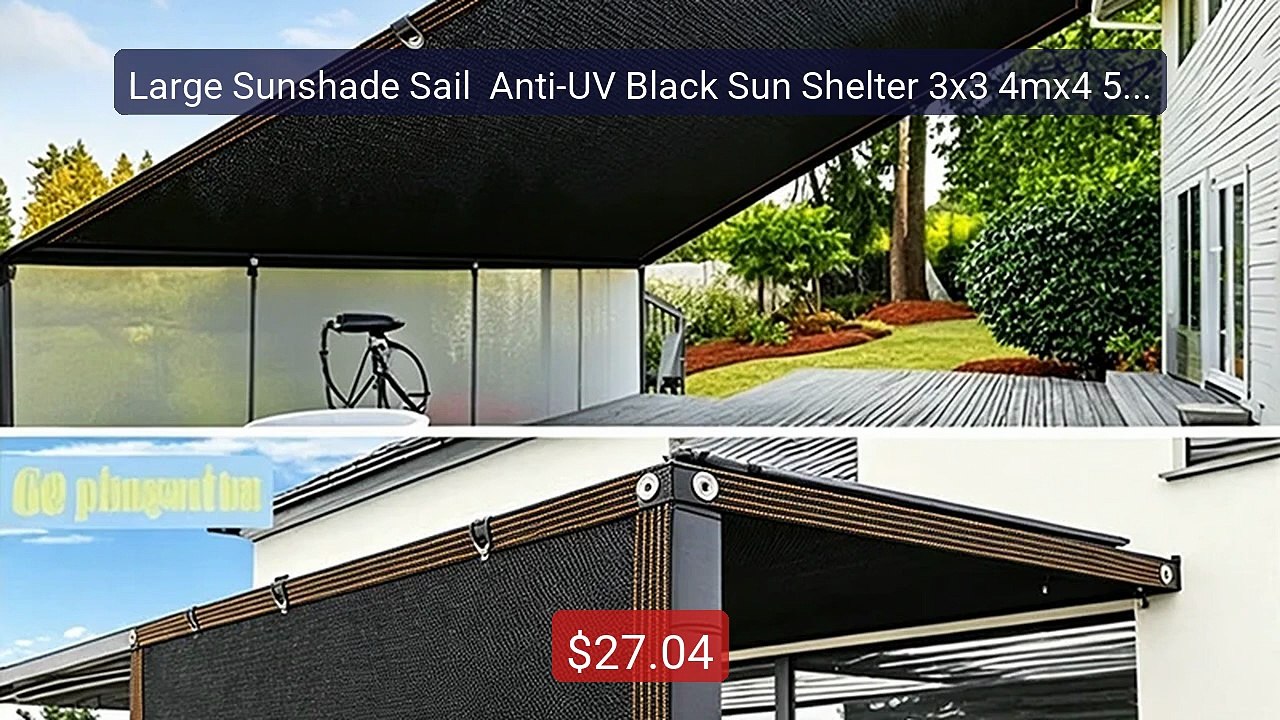 Large Sunshade Sail  Anti-UV Black Sun Shelter...