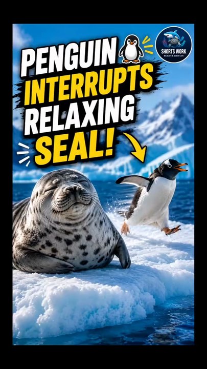 Seal Relaxing Until a Penguin Suddenly Runs By! 🦭_ Funny Arctic Wildlife #chinstrappenguin #greyseal