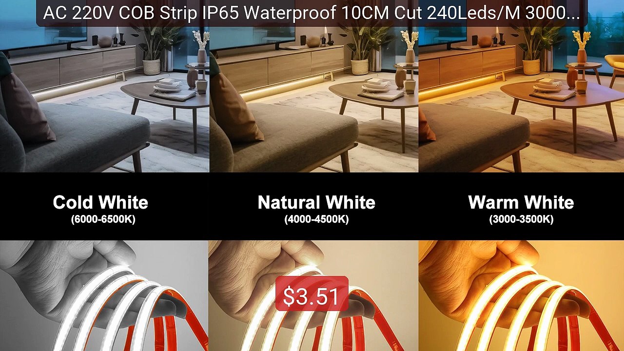 AC 220V COB Strip IP65 Waterproof 10CM Cut 240Leds/M 3000K 400... -- Best Buy 2026 | Great Quality!