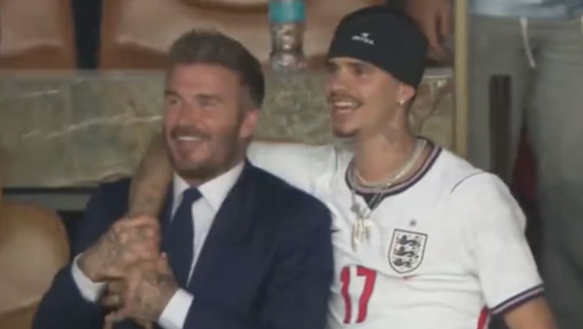 David and Romeo Beckham join England fans singing Wonderwall as Three Lions beat Norway