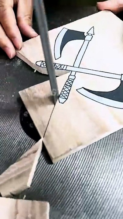 Cutting a Double Axe Drawing on Wood: Oddly Satisfying ASMR ✨ | Top G7 ASMR