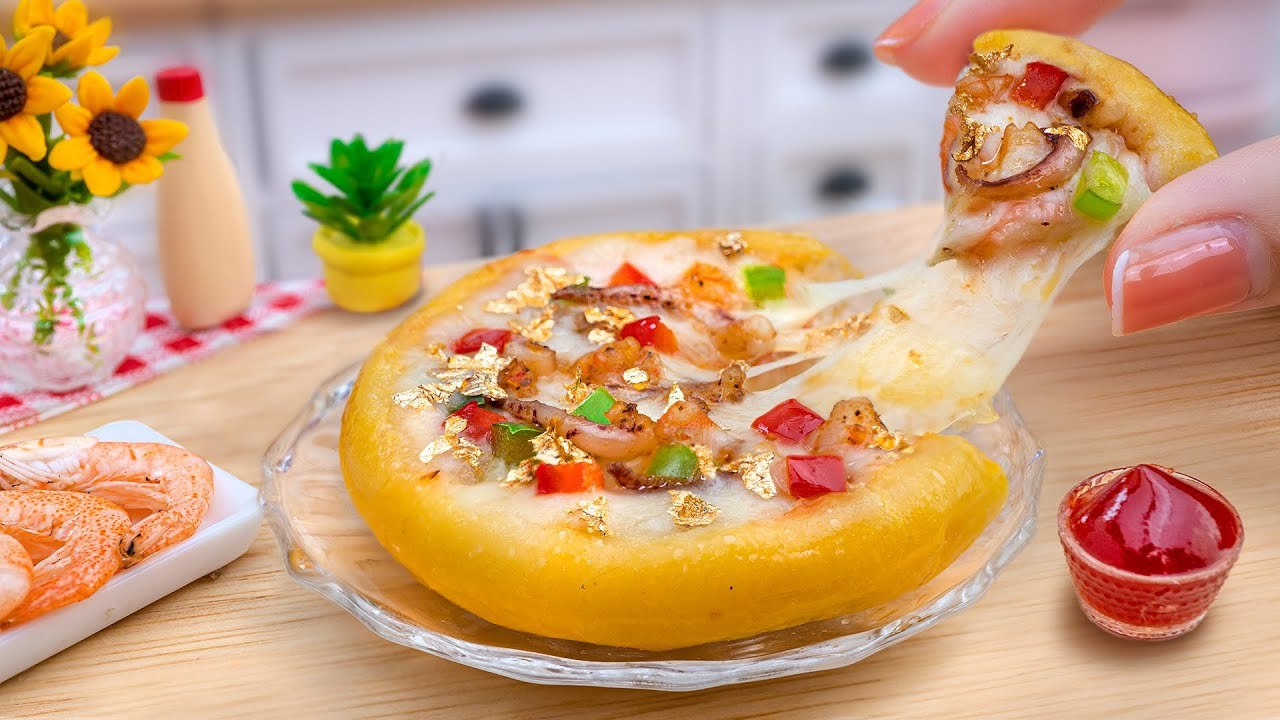 Satisfying Cook Fancy Golden Pizza in Miniature Kitchen 🍕 ASMR Cooking Shrimp Pizza by Mini Yummy