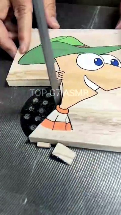 Cutting a Phineas Drawing on Wood: Oddly Satisfying ASMR 📐✨ | Top G7 ASMR