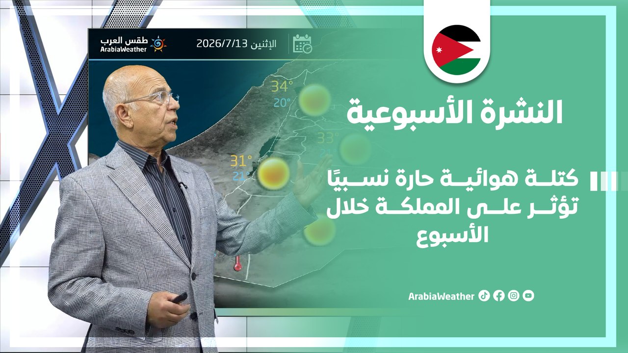 الاردن | كتلة هوائية حارة نسبيًا تؤثر على المملكة خلال الأسبوع