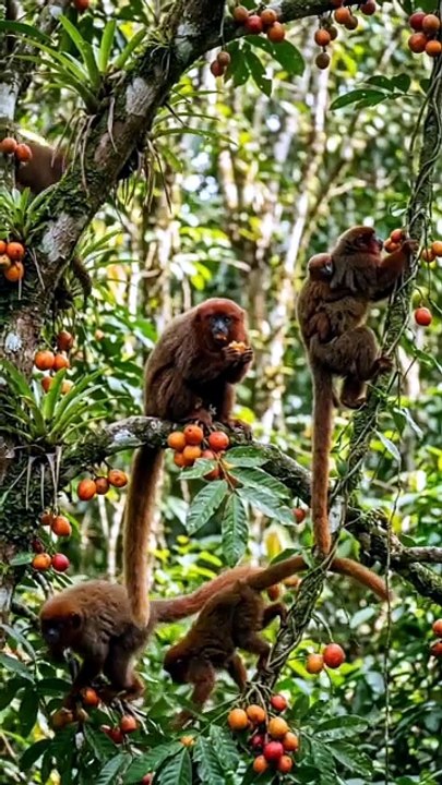 Monyet merah makan buah