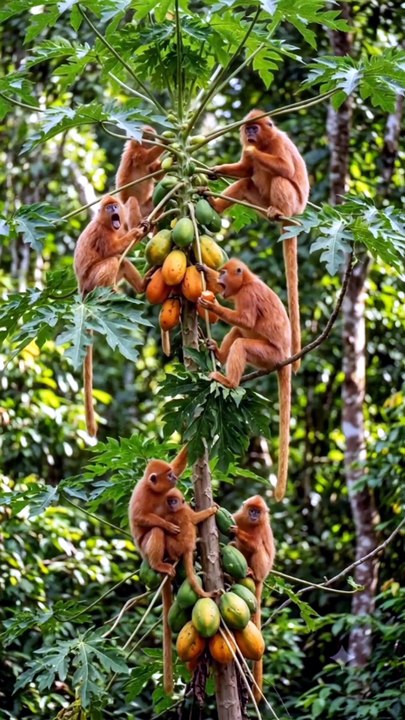 Lutung kuning dipohon pepaya