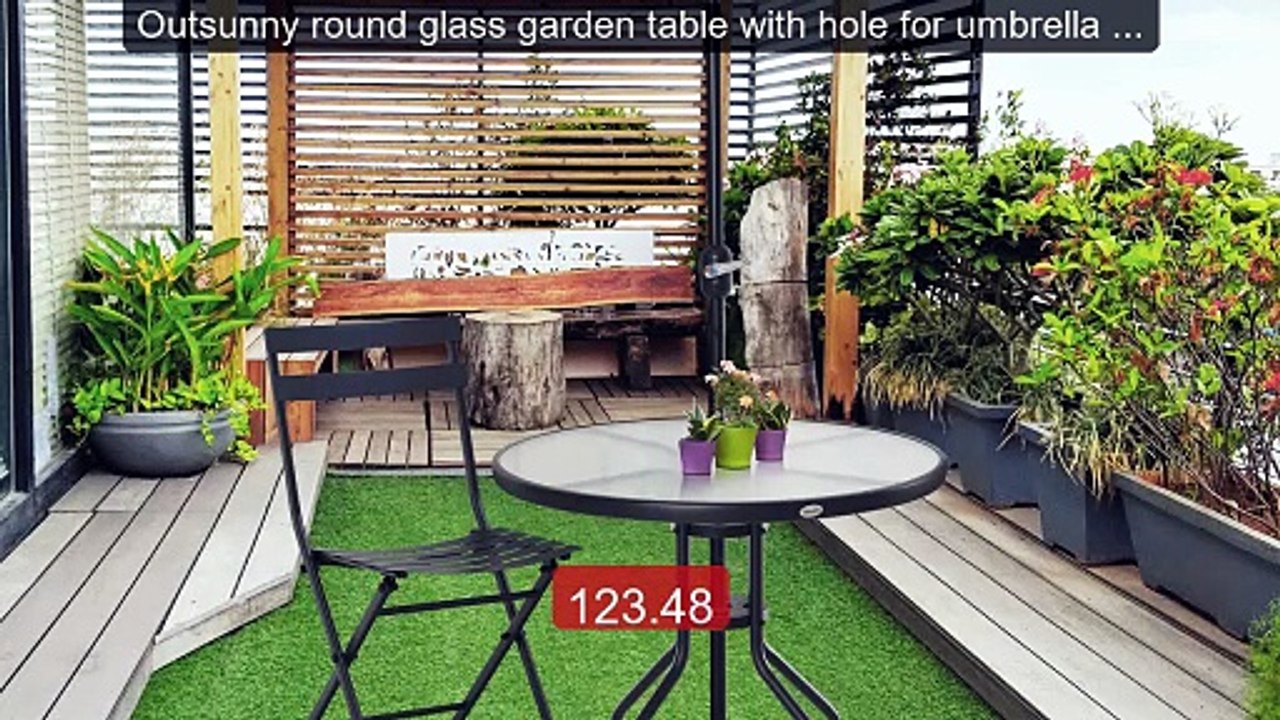 Outsunny round glass garden table with hole for umbrella Ø 80x... -- Hot Deal 2026 | Limited Offer!