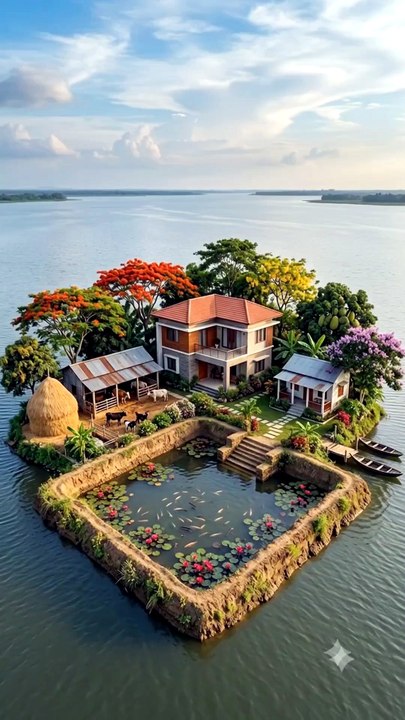 Village in Bangladesh in rainy season,