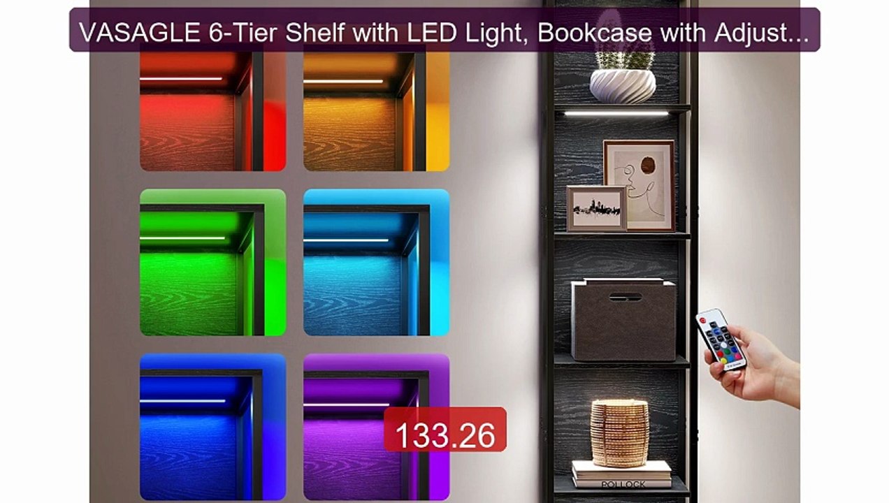 VASAGLE 6-Tier Shelf with LED Light, Bookcase with Adjustable Ligh... -- Best Deal 2026 | Shop Now!