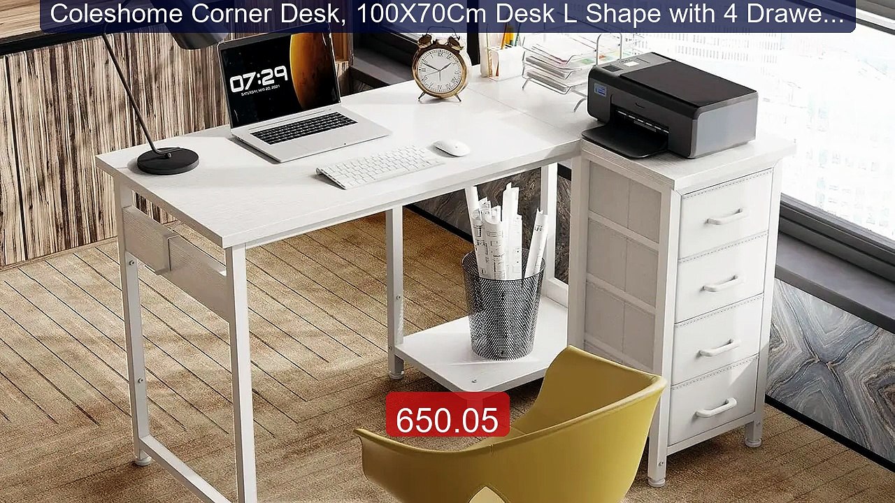 Coleshome Corner Desk, 100X70Cm Desk L Shape with 4 Drawers, Revers... -- Top Rated 2026 | Buy Now!