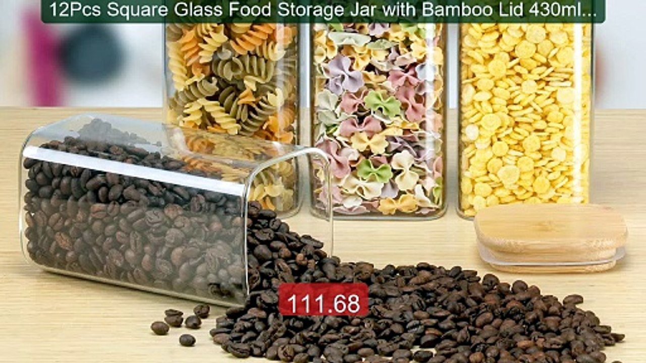 12Pcs Square Glass Food Storage Jar with Bamboo Lid 430ml/600ml Tra... -- Top Rated 2026 | Buy Now!