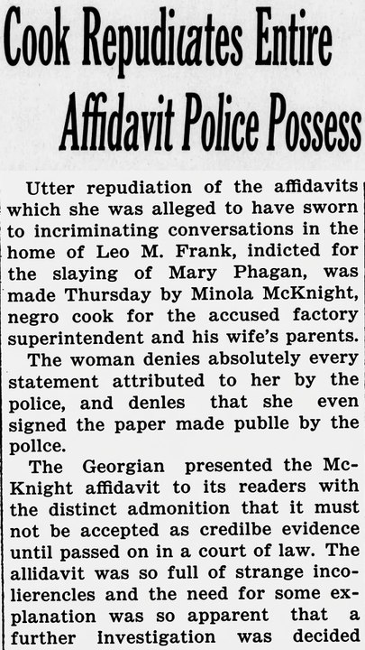 Thursday, 5th June 1913 Cook Repudiates Entire Affidavit Police Possess