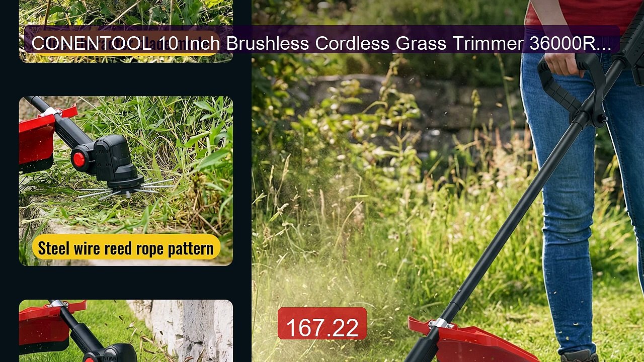 CONENTOOL 10 Inch Brushless Cordless Grass Trimmer 36000RPM El... -- Best Buy 2026 | Great Quality!