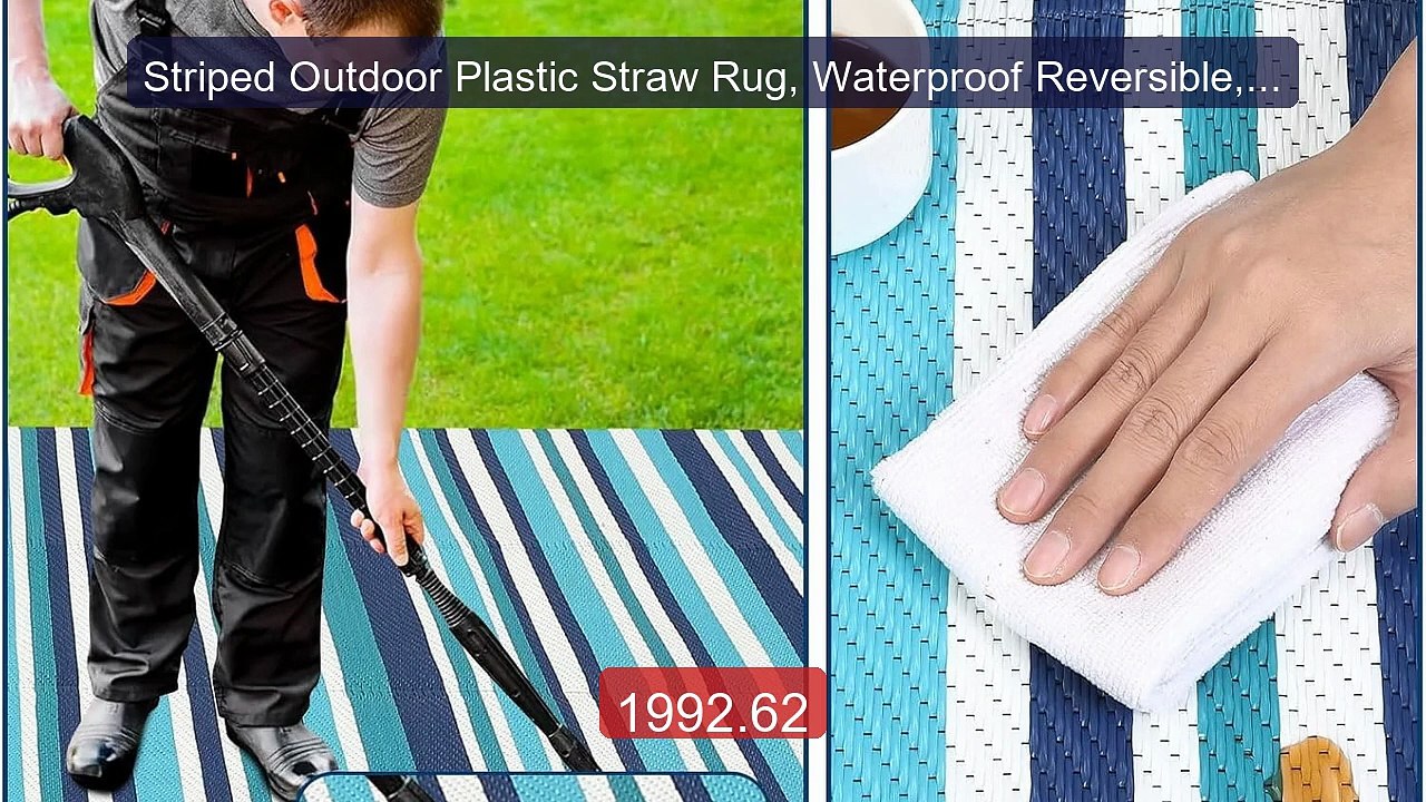 Striped Outdoor Plastic Straw Rug, Waterproof Reversible, UV Resist... -- Top Rated 2026 | Buy Now!