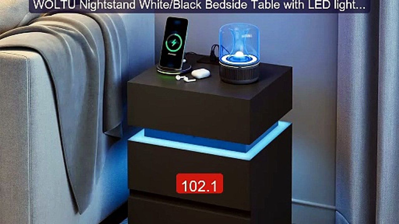 WOLTU Nightstand White/Black Bedside Table with LED lighting 2 Draw... -- Top Rated 2026 | Buy Now!