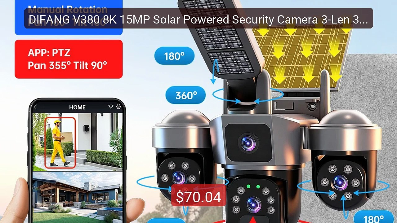 DIFANG V380 8K 15MP Solar Powered Security Camera 3-Len 3-Scre... -- Hot Deal 2026 | Limited Offer!