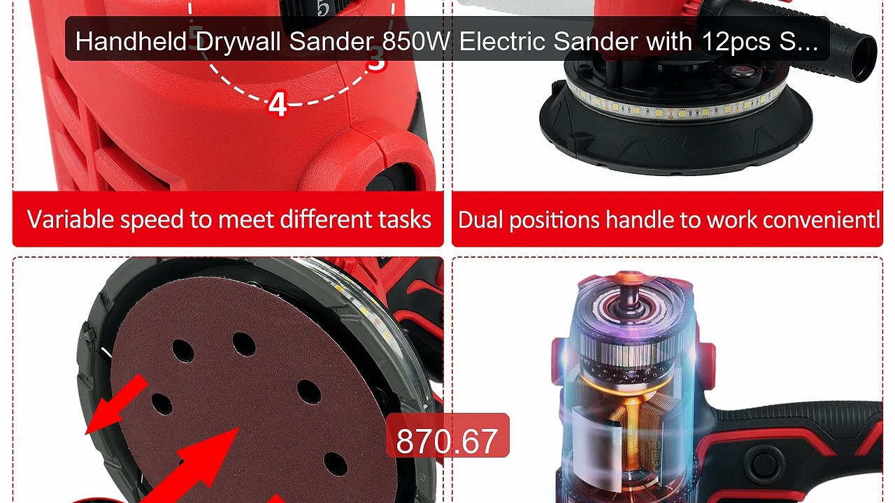 Handheld Drywall Sander 850W Electric Sander with 12pcs Sandi... -- Amazing Value 2026 | Must Have!