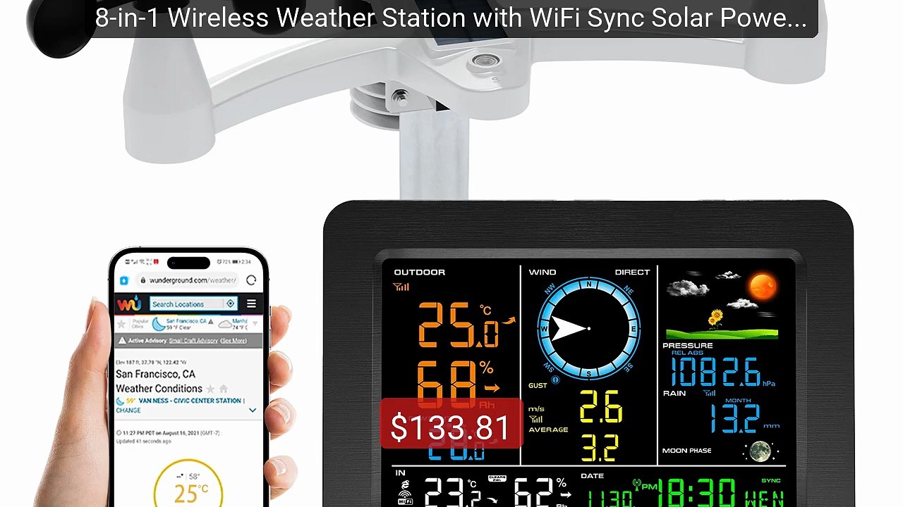 8-in-1 Wireless Weather Station with WiFi Sync Solar Powered O... -- Best Buy 2026 | Great Quality!