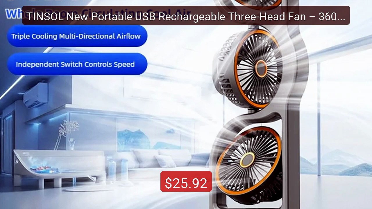 TINSOL New Portable USB Rechargeable Three-Head Fan – 360° Circula... -- Best Deal 2026 | Shop Now!