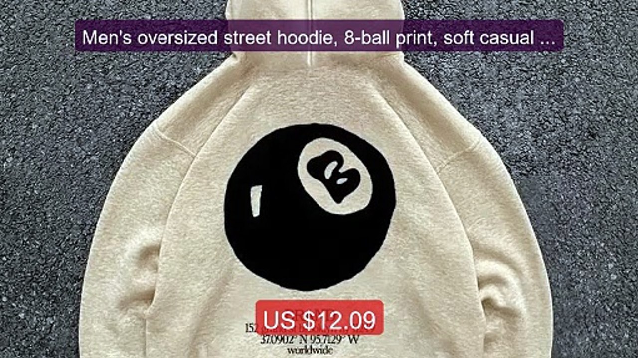 Men's oversized street hoodie, 8-ball print, soft casual pullo... -- Best Buy 2026 | Great Quality!