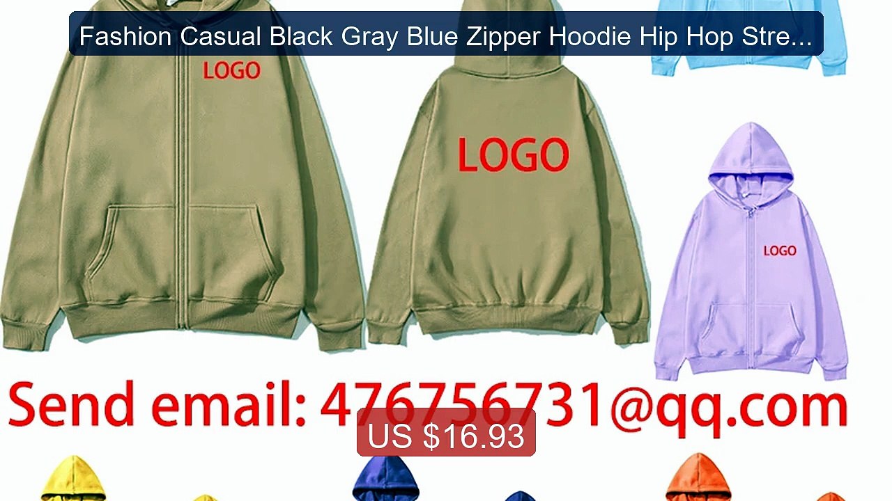 Fashion Casual Black Gray Blue Zipper Hoodie Hip Hop Street W... -- Amazing Value 2026 | Must Have!