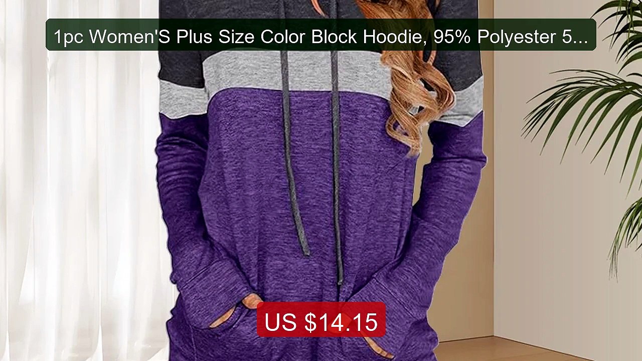 1pc Women'S Plus Size Color Block Hoodie, 95% Polyester 5% Spa... -- Best Buy 2026 | Great Quality!