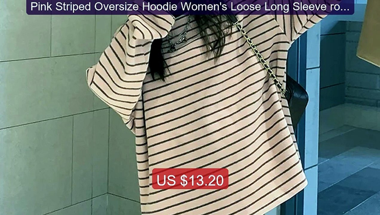 Pink Striped Oversize Hoodie Women's Loose Long Sleeve round ... -- Amazing Value 2026 | Must Have!