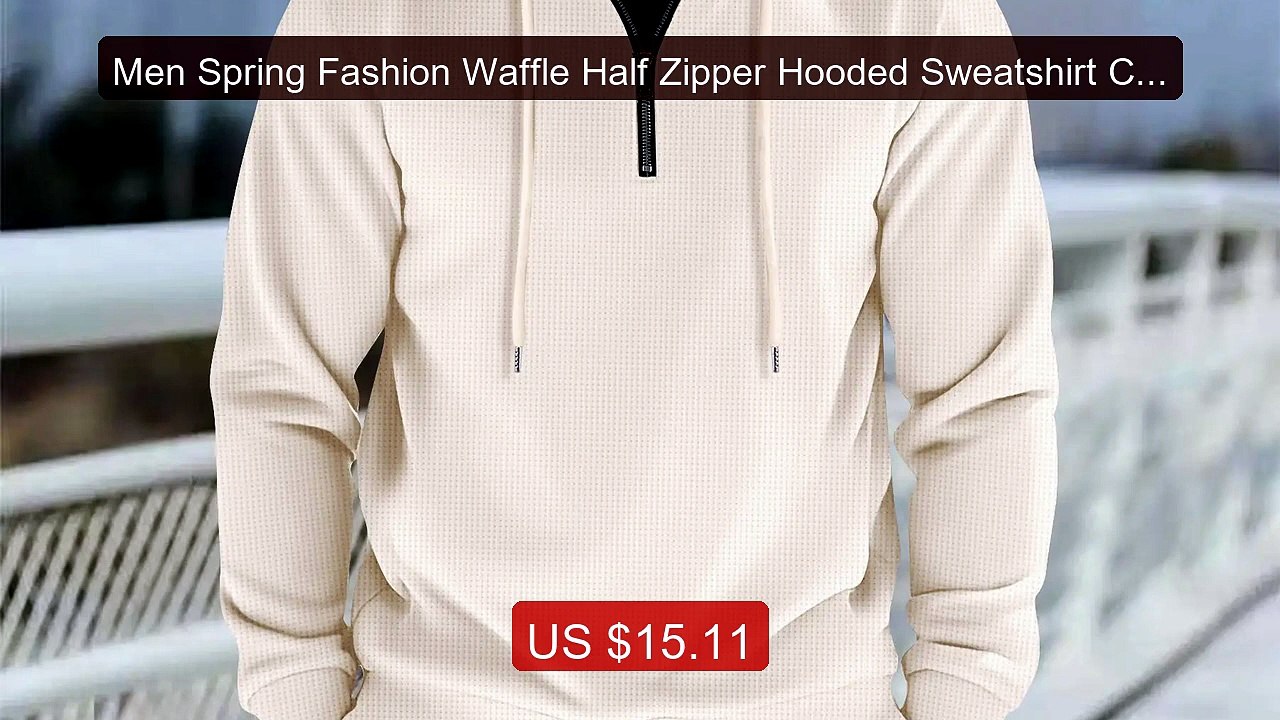 Men Spring Fashion Waffle Half Zipper Hooded Sweatshirt Com... -- Top Pick 2026 | Unbeatable Price!