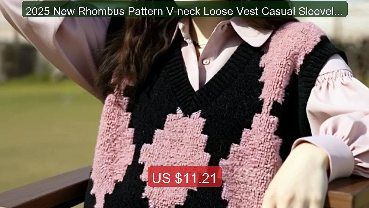 2025 New Rhombus Pattern V-neck Loose Vest Casual Sleeveless Women'... -- Top Rated 2026 | Buy Now!