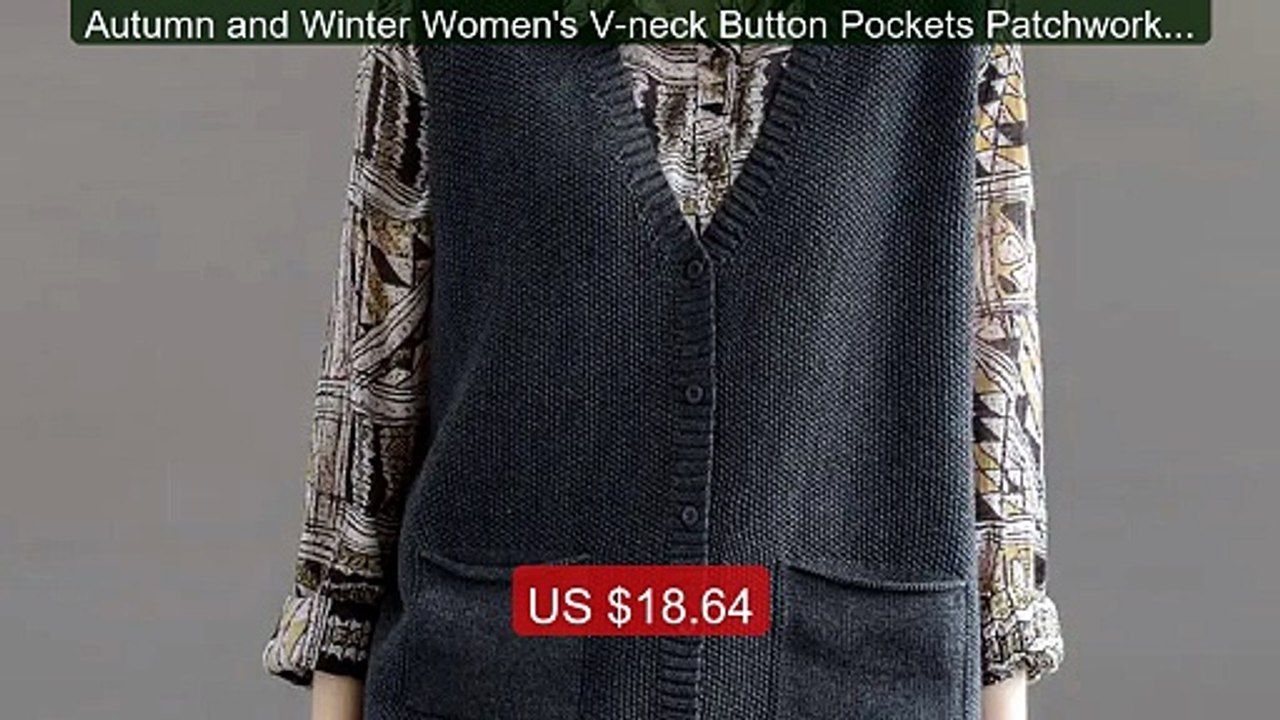 Autumn and Winter Women's V-neck Button Pockets Patchwork Soli... -- Best Buy 2026 | Great Quality!