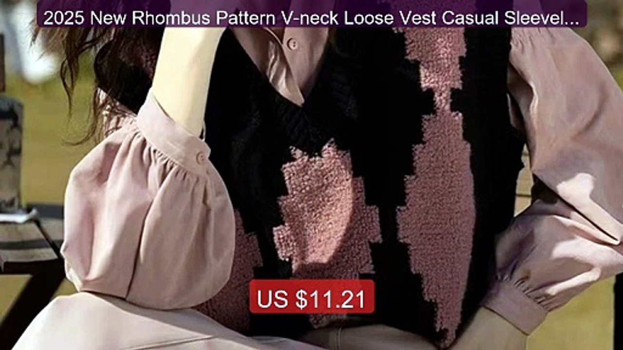 2025 New Rhombus Pattern V-neck Loose Vest Casual Sleeveless Women'... -- Top Rated 2026 | Buy Now!