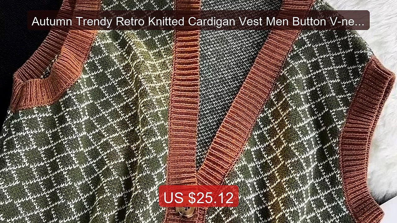 Autumn Trendy Retro Knitted Cardigan Vest Men Button V-neck Neutral... -- Top Rated 2026 | Buy Now!