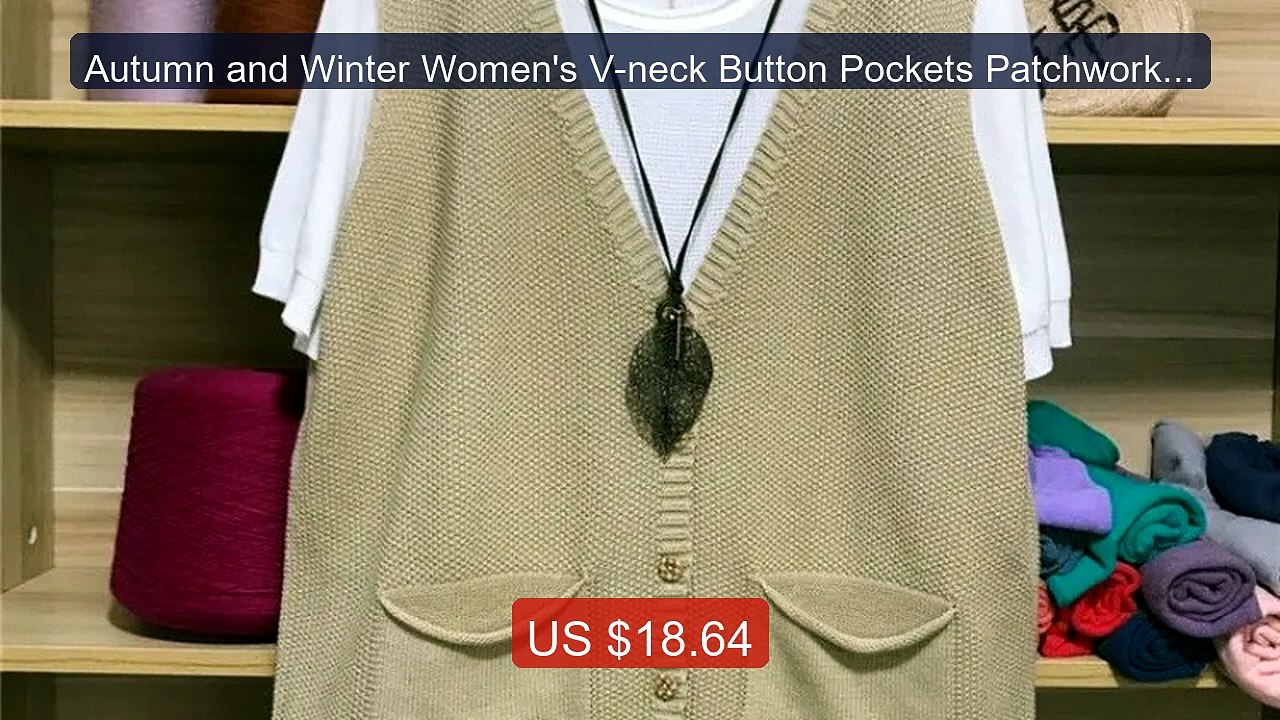Autumn and Winter Women's V-neck Button Pockets Patchwork Solid Lo... -- Best Deal 2026 | Shop Now!