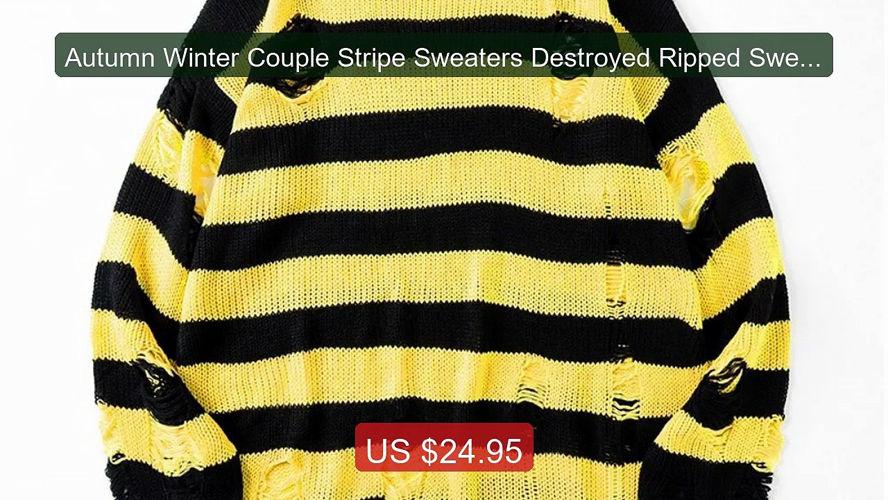 Autumn Winter Couple Stripe Sweaters Destroyed Ripped Sweater... -- Amazing Value 2026 | Must Have!