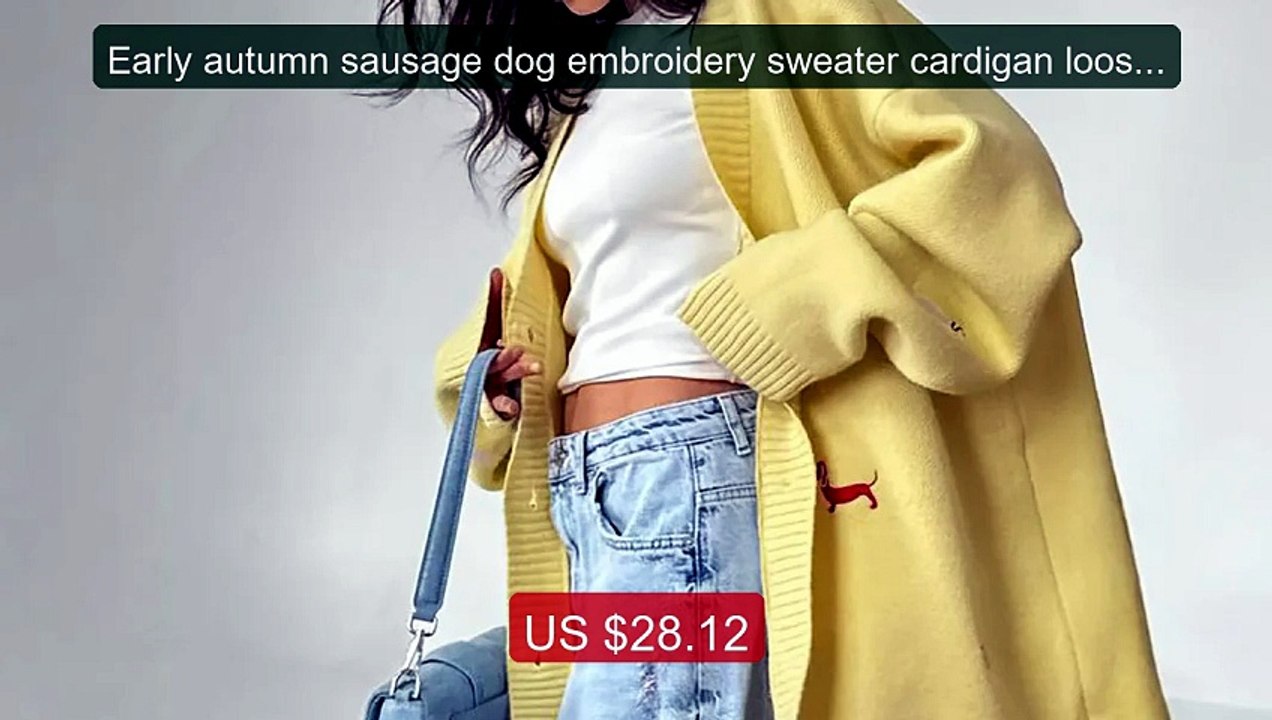 Early autumn sausage dog embroidery sweater cardigan loose versatil... -- Top Rated 2026 | Buy Now!